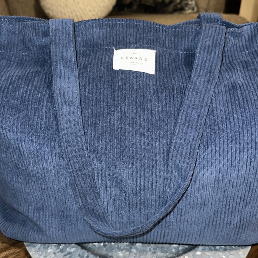 S A L E SÉZANE | Designer Large Size Beautiful Blue Corduroy Lined Tote Bag NWT - Picture 6 of 17